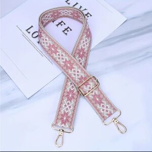 NEW Embroidered Crossbody Bag Strap Pink & Ivory